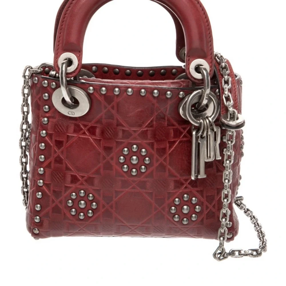 Dior Red Studded Mini Top-Handle Bag . - Picture 2 of 3